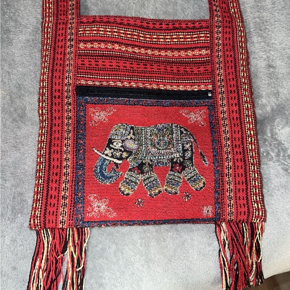 Red Elephant Tapestry Bag